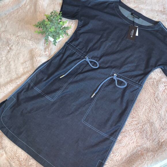 NWT Lafayette 148 Chambray Retro Blue Tie Front Dress - Picture 1 of 14